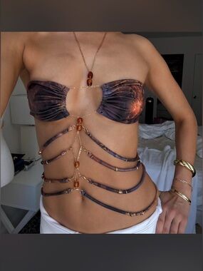 Strappy Brown & Purple Tie-Dye Chain Body Harness Top